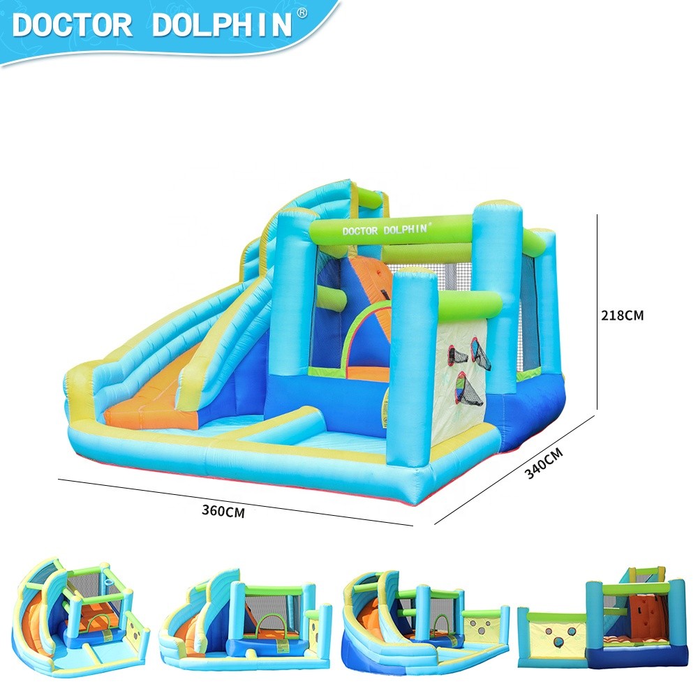 Φουσκωτό Τραμπολίνο Jump & Slide με Τσουλήθρα, Μπασκέτα, Αναρρίχηση & Τέρμα Στόχου 360×340×218 cm
