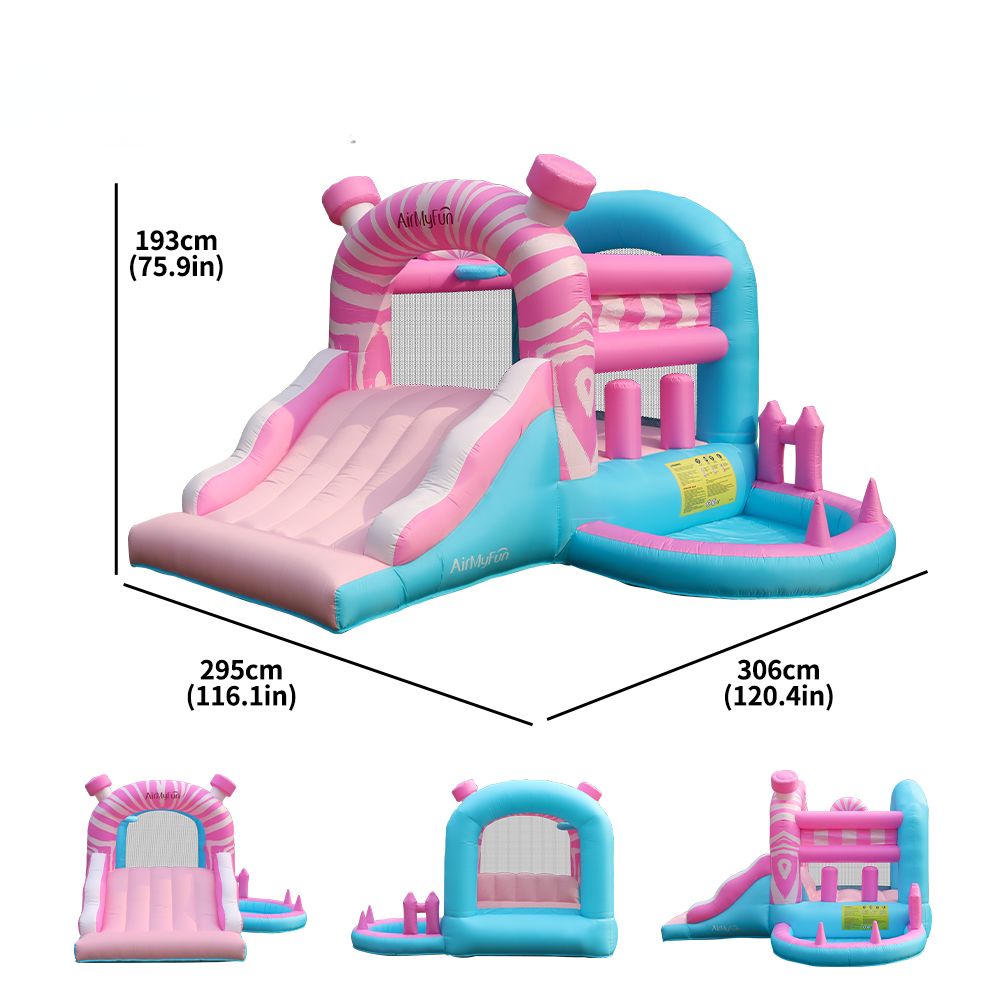 Φουσκωτό Τραμπολίνο Candy Castle με Τσουλήθρα, Χώρο Αναπήδησης & Παιχνίδια Εμποδίων 306×295×193 cm