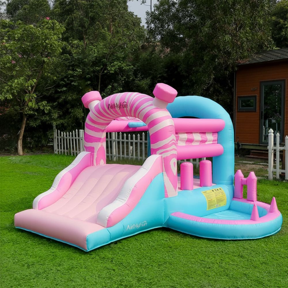 Φουσκωτό Τραμπολίνο Candy Castle με Τσουλήθρα, Χώρο Αναπήδησης & Παιχνίδια Εμποδίων 306×295×193 cm