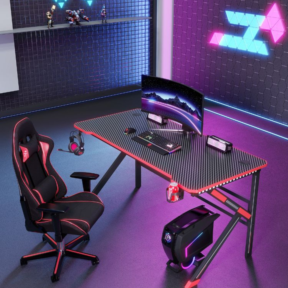 Γραφείο Gaming με θήκη ποτηριού και κρεμάστρα για ακουστικά Μαύρο - Κόκκινο 120x60x74cm D2105-RED Γραφείο Gaming με θήκη ποτηριού και κρεμάστρα για ακουστικά Μαύρο - Κόκκινο 120x60x74cm D2105-RED