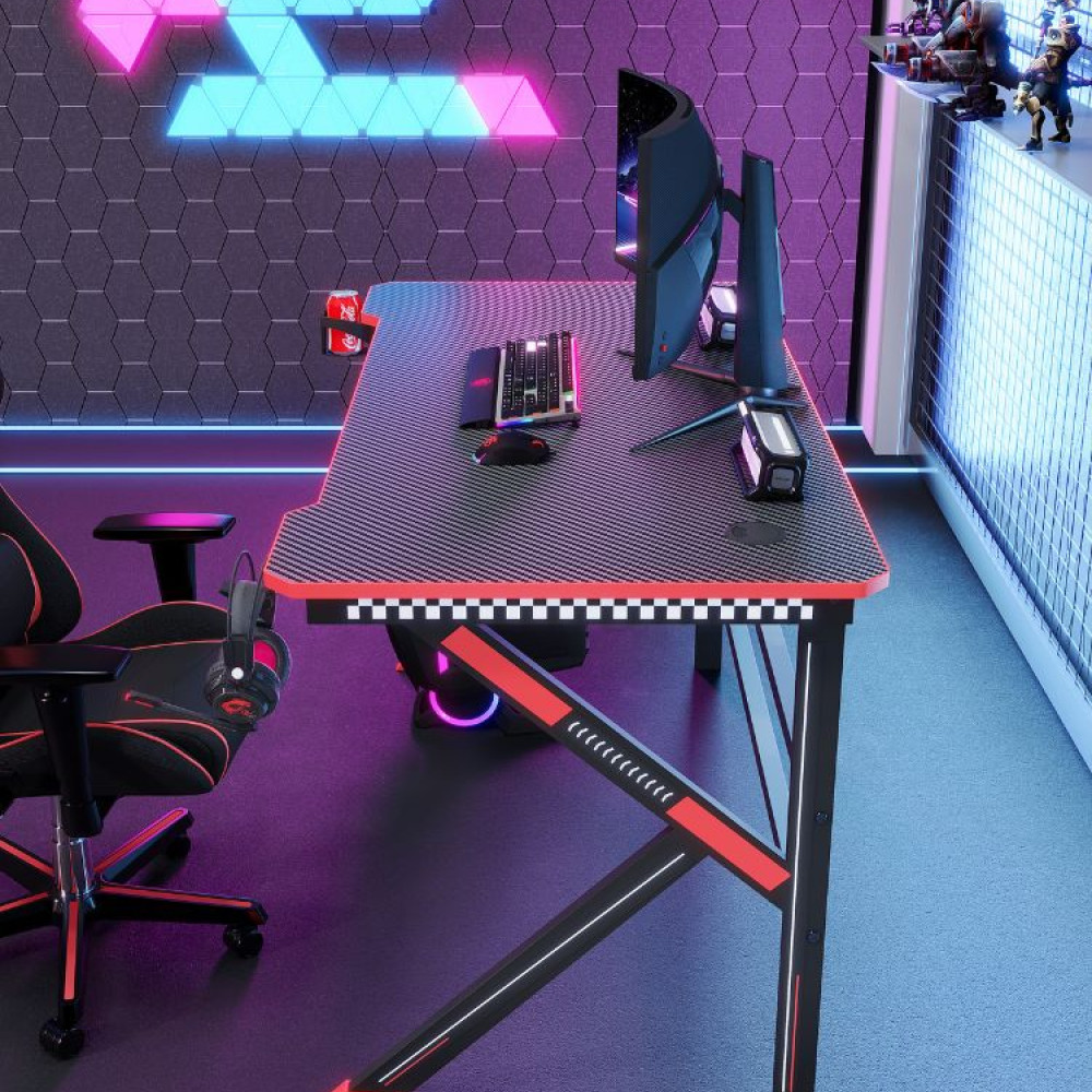 Γραφείο Gaming με θήκη ποτηριού και κρεμάστρα για ακουστικά Μαύρο - Κόκκινο 120x60x74cm D2105-RED Γραφείο Gaming με θήκη ποτηριού και κρεμάστρα για ακουστικά Μαύρο - Κόκκινο 120x60x74cm D2105-RED