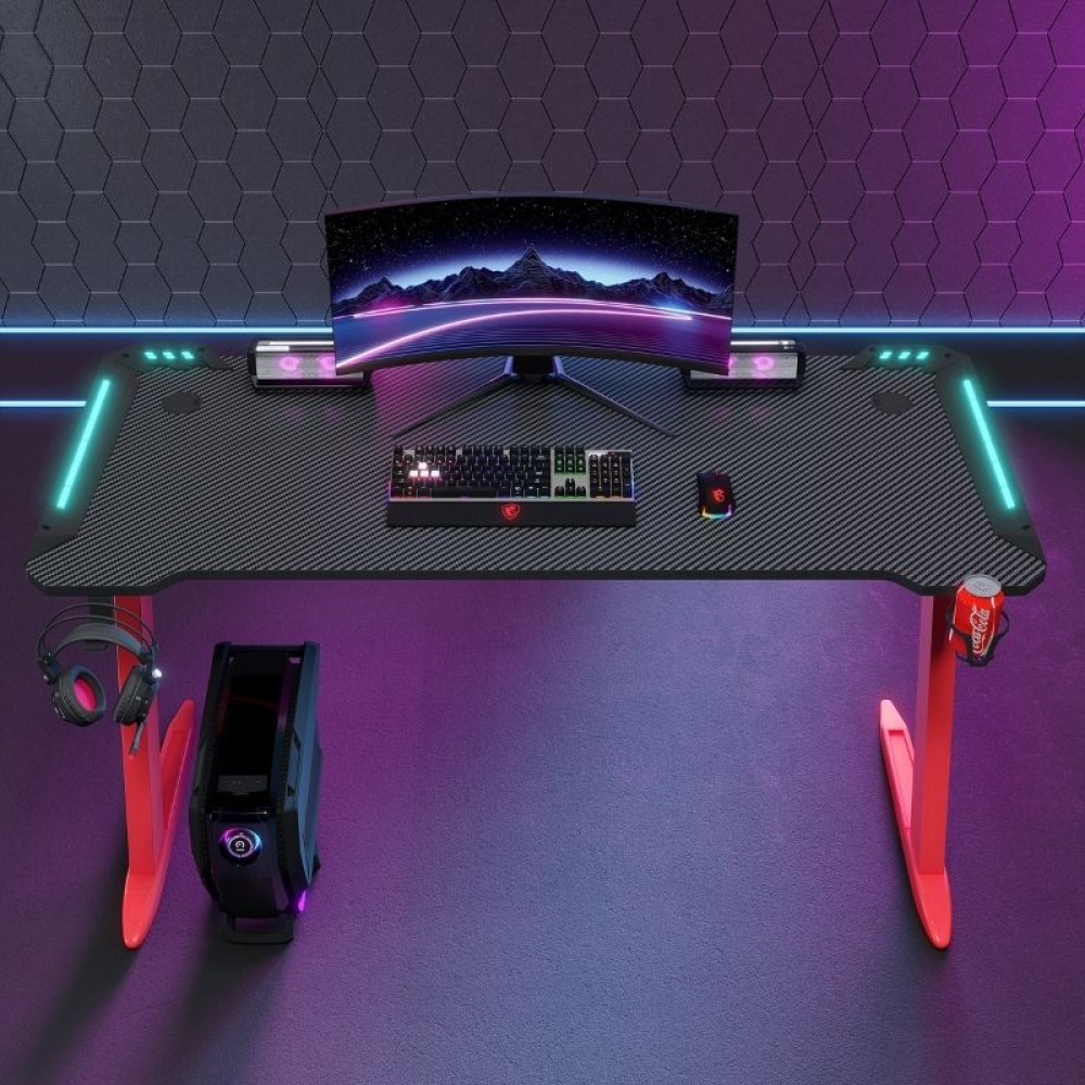 Γραφείο Gaming D2112 – RGB Φωτισμός & Carbon Fiber Επιφάνεια Κόκκινο 120×60×74 cm