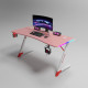 Γραφείο Gaming με φωτισμό RGB, υφή ανθρακονήματος και μεταλλικό σκελετό Ροζ - Λευκό 140x60x74cm D2209-PINK